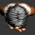 3D Female Character With Small Orange Fish On Black Hair And Orange Skin