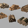 Natural Stone Wood Logs Stacked in Multiple Piles with Various Sizes