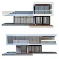 Modern Detached Villa With Multi Level Design Glass Windows And Swimming Pool 3d model