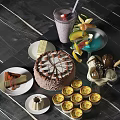 Assorted Dessert Platter With Chocolate Cake Ice Cream Lemon Cupcakes And Fresh Fruits