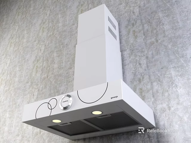 Modern White Kitchen Range Hood With Control Knobs And Lights As Essential Appliance 3d model