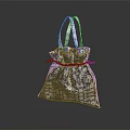 Stylish Patterned Fabric Handbag With Blue White Design And Drawstring Handles