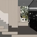 Modern Foyer Hallway Interior With Illuminated Staircase Wooden Panels And Art Decor