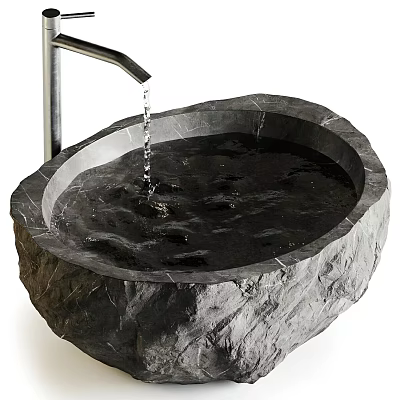 Unique Natural Stone Bathroom Basin With Water Flowing From Faucet 3d model