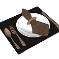 Elegant Dining Set on Black Tray with White Plate Brown Napkin and Knife Fork Spoon