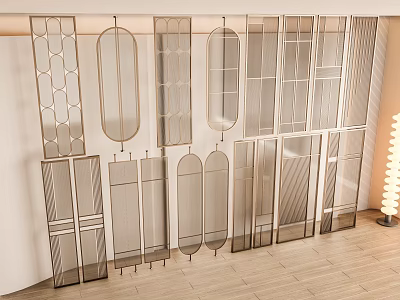 Modern Room Dividers With Various Geometric Patterns Oval Shapes And Glass Panels 3d model