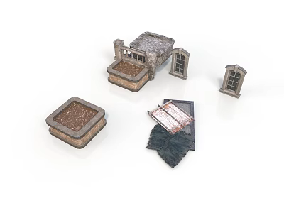 Miniature Scene Components Including Stone Buildings Square Bases Windows Book And Cloth 3d model