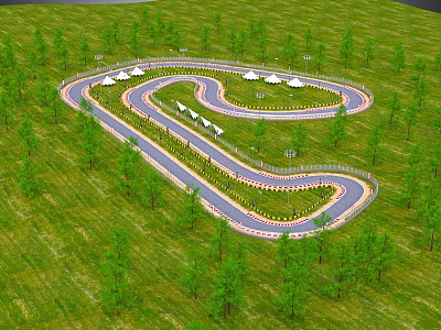 Scenic Park Design With Winding Road Green Grass And White Tents 3d model