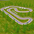 Scenic Park Design With Winding Road Green Grass And White Tents