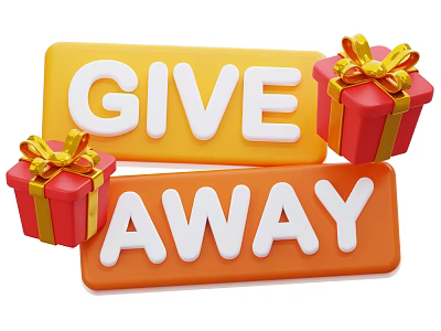 Decorative Ornament Set with Give Away Sign Red Gift Boxes and Golden Bows 3d model