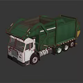 Green And White Garbage Truck With Open Container For Waste Collection