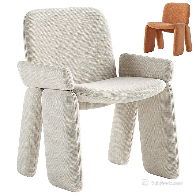 Modern Upholstered Leisure Chair With Light Beige Fabric Rounded Armrests And Thick Solid Legs 3d model 