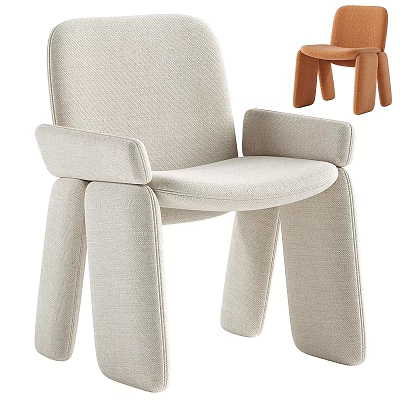 Modern Upholstered Leisure Chair With Light Beige Fabric Rounded Armrests And Thick Solid Legs 3d model