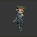 Cute Cartoon Girl Game Movie Character With Red Brown Hair Green Hair Ties Gray Sweater