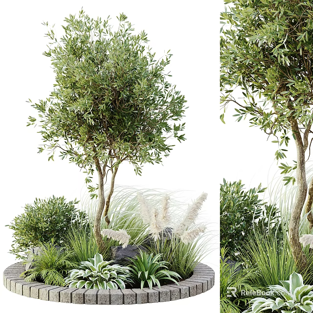 Roadside Facilities With Lush Trees Shrubs And Natural Green Landscape Elements 3d model 