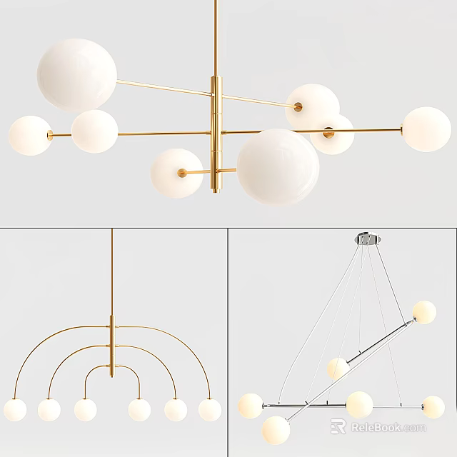 Modern Chandelier Designs With Golden Metal Frame And White Spherical Bulbs 3d model