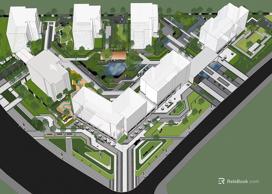 Modern Urban Planning Design With High Rise Buildings Green Spaces Roads And Public Areas 3d model 