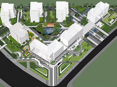 Modern Urban Planning Design With High Rise Buildings Green Spaces Roads And Public Areas 3d model