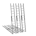 Three Silver Metal Ladders Standing On Gray Ground Under Blue Sky