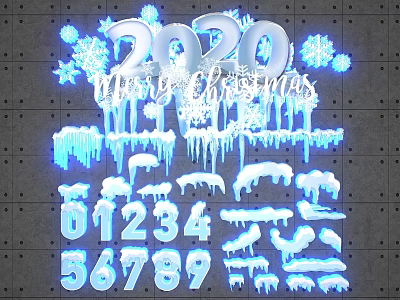 2020 Christmas Festive Decor with Snowflakes Icicles and Number Design Elements 3d model