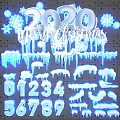 2020 Christmas Festive Decor with Snowflakes Icicles and Number Design Elements