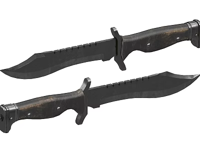 Two Tactical Fixed Blade Knives With Black Blades And Wooden Handles 3d model