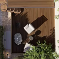 Roof Top Garden with Wooden Deck Staircase Sofa Chair Candles and Green Plants