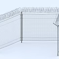 Exterior Building Wall With Metal Chain Link Fence And Barbed Wire Topping