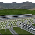 High Speed Train Emerging From Arched Tunnel On Railway Tracks With Green Vegetation And Mountains