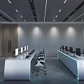 Modern Control Room Interior With Multiple Monitors Console Desks Ergonomic Chairs And Ceiling Lighting 3d model