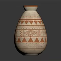 White Ceramic Decorative Vase With Orange Geometric Patterns And Traditional Line Details