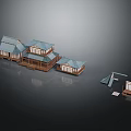 Traditional Chinese Architecture Model With Multiple Wooden Structures Blue Tiled Roofs and Detachable Components