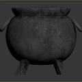Black Iron Cauldron With Green Liquid And Ring Handles On Tripod Stand