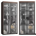 Glass Door Cabinets With Dinnerware Glasses And Decorative Items 3d model