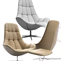 Beige Tufted Upholstered Lounge Chair With Matching Ottoman And Metal Swivel Base