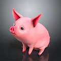 Pink Piglet With Big Ears Black Eyes Red Nose And Red Hooves On Dark Background