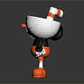 3D Cartoon Cup Character With Red White Striped Hat Black Body Orange Shorts And Shoes