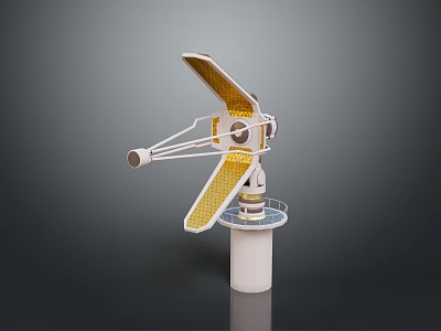 Advanced Scientific Equipment with Yellow Solar Panels Rotating Structure and White Base 3d model