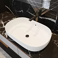 Elegant Modern Washbasin Vanity With Octagonal Mirror Marble Countertop And Illuminated Light Strips