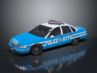 Blue NYPD Police Car With Roof Lights And Side Patrol Logo 3d model