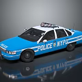 Blue NYPD Police Car With Roof Lights And Side Patrol Logo
