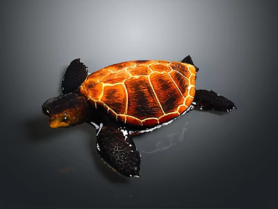 Sea Turtle With Orange And Black Patterned Shell Dark Head Limbs And Gray Background 3d model
