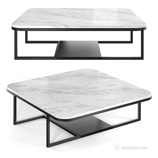 Modern Coffee Table With Marble Top And Black Metal Frame Design 3d model