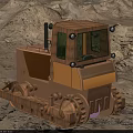 Tracked Bulldozer Functional Vehicle With Cabin And Tracks In Mountainous Rocky Terrain