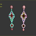 Elegant Women's Earrings with White Pearl Drops Red Gemstones and Silver Filigree Design
