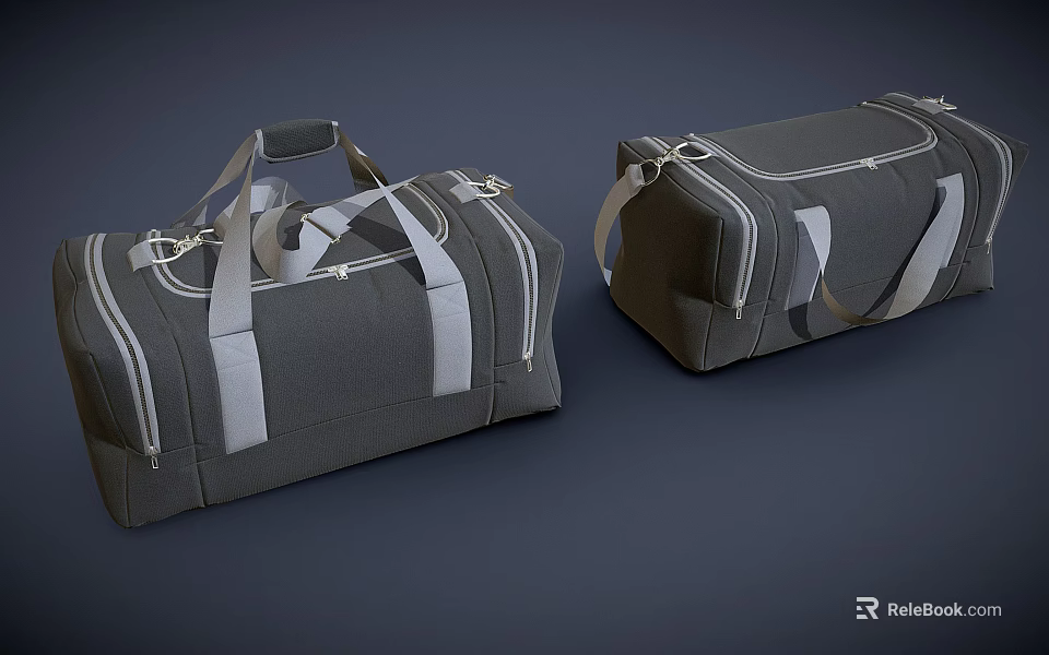 Two Gray Travel Bags With Zipper Closure And Handle Straps For Luggage 3d model 