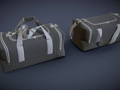 Two Gray Travel Bags With Zipper Closure And Handle Straps For Luggage 3d model