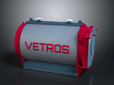 VETROS Industrial Equipment With Gray Cylindrical Body Red Accents And Top White Covers 3d model