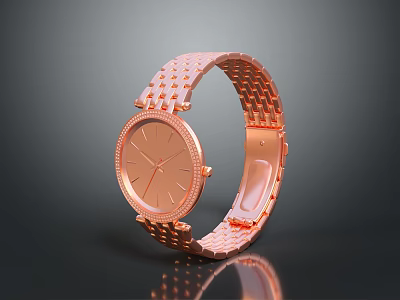 Luxury Rose Gold Watch Featuring Chain Strap Diamond Accents And Elegant Design 3d model
