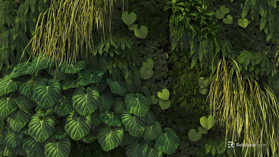 Living Green Plant Wall Featuring Lush Foliage Various Species And Indoor Decor 3d model 